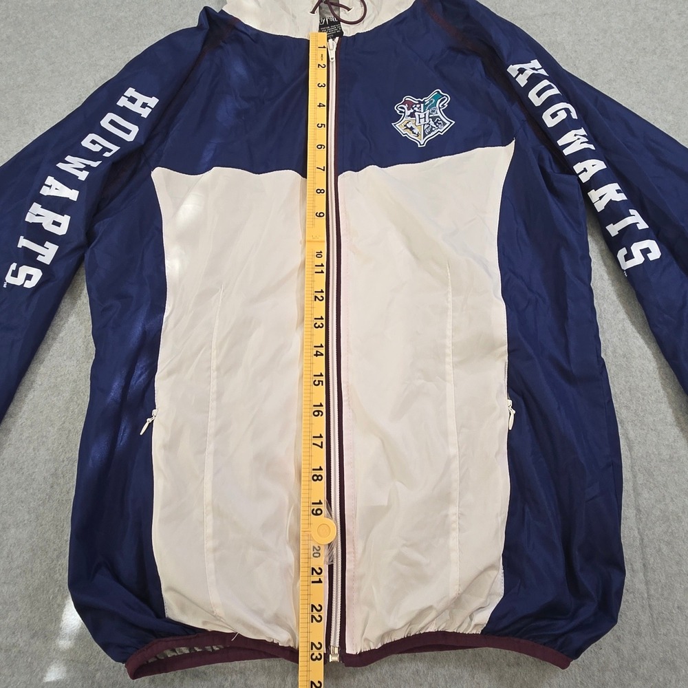 Harry Potter Hogwarts Windbreaker Jacket Navy White Full Zip Hooded Mens Small - Picture 8 of 8